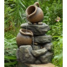 Two Pouring Pots on Rocks Water Fountain