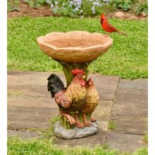 Rooster and Chicken Bird Bath