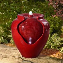 Glazed Jar Fountain with LED Light (Color: Red)