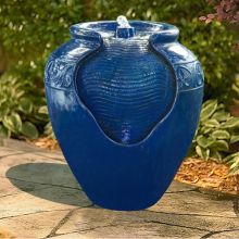 Glazed Jar Fountain with LED Light (Color: Blue)