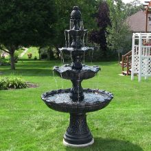 Keltner 4-Tier Fountain with Pineapple Finial (Color: BLK-Black)